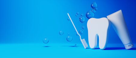 3d object rendering illustration for dentist tooth with tools of medical health care for dental clinic hospital bussinessの写真素材