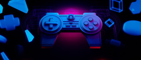 3d illustration rendering of y2k 2000s gamer technology futuristic cyberpunk sci-fi display podium,...