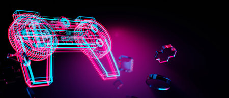 3d illustration rendering of y2k 2000s gamer technology futuristic cyberpunk sci-fi display podium,...