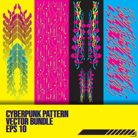 cyberpunk y2k 2000s gaming futuristic seamless pattern for fashion febric branding set collection banner template 2d illustration rendering vectorのイラスト素材