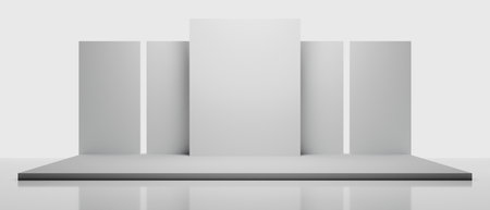 3d booth kios illustration rendering, Exhibition podium pedestal stand event stage for mockup a...