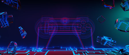 3d illustration rendering of y2k 2000s gamer technology futuristic fantasy metaverse cyberpunk...