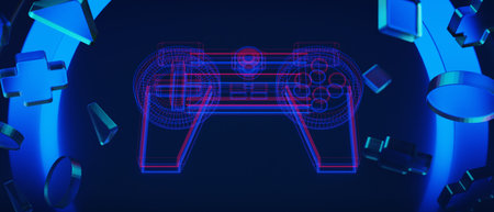 3d illustration rendering of y2k 2000s gamer technology futuristic fantasy metaverse cyberpunk...
