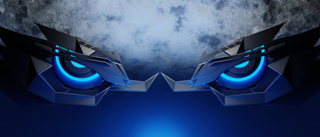 3d illustration rendering giant robot eye in technology futuristic fantasy metaverse cyberpunk...