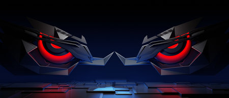 3d illustration rendering giant robot eye in technology futuristic fantasy metaverse cyberpunk sci-fi abstract background for gaming conceptの写真素材