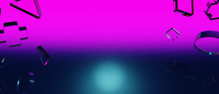 3d illustration rendering of y2k 2000s gamer technology futuristic fantasy metaverse cyberpunk sci-fi display podium abstract backgroundの写真素材