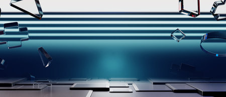 3d illustration rendering of y2k 2000s gamer technology futuristic fantasy metaverse cyberpunk sci-fi display podium abstract backgroundの写真素材