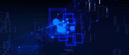 network of internet laser particle for telecom, data cloud storage network of social data communication, 3d illustration rendering abstract backgroundの写真素材