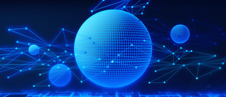 network of internet laser particle for telecom, data cloud storage network of social data communication, 3d illustration rendering abstract backgroundの写真素材