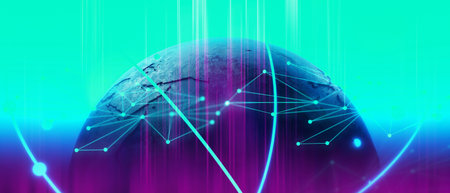 network of internet laser particle for telecom, data cloud storage network of social data communication, 3d illustration rendering abstract backgroundの写真素材