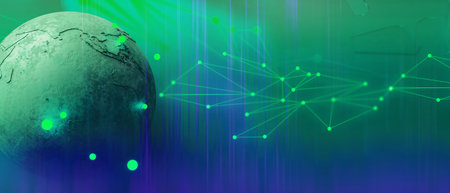 network of internet laser particle for telecom, data cloud storage network of social data communication, 3d illustration rendering abstract backgroundの写真素材
