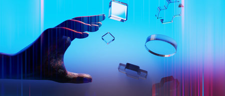 3d illustration rendering of y2k 2000s gamer technology futuristic fantasy metaverse cyberpunk sci-fi display podium abstract background neon-glowの写真素材