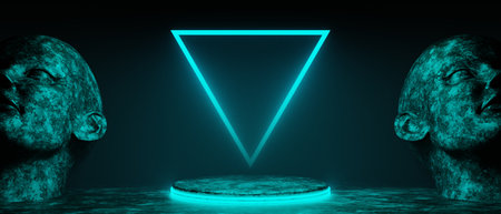 3d illustration rendering of y2k 2000s gamer technology futuristic fantasy metaverse cyberpunk sci-fi display podium abstract background neon-glowの写真素材