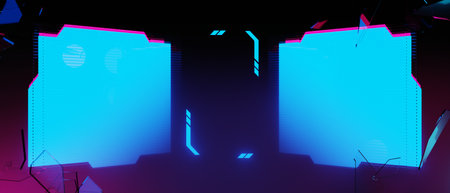 3d illustration rendering of y2k 2000s gamer technology futuristic fantasy metaverse cyberpunk sci-fi display podium abstract background neon-glowの写真素材