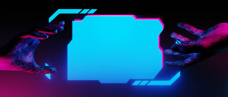 3d illustration rendering of y2k 2000s gamer technology futuristic fantasy metaverse cyberpunk sci-fi display podium abstract background neon-glowの写真素材