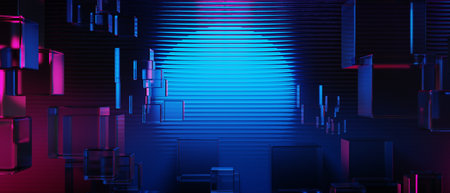 3d illustration rendering of y2k 2000s gamer technology futuristic fantasy metaverse cyberpunk sci-fi display podium abstract background neon-glowの写真素材