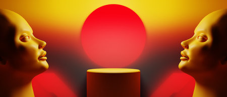 3d illustration rendering of y2k 2000s gamer technology futuristic fantasy metaverse cyberpunk sci-fi display podium abstract background neon-glowの写真素材
