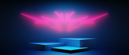 3d illustration rendering of y2k 2000s gamer technology futuristic fantasy metaverse cyberpunk sci-fi display podium abstract background neon-glowの写真素材