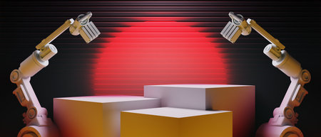 3d illustration rendering of y2k 2000s gamer technology futuristic fantasy metaverse cyberpunk sci-fi display podium abstract background neon-glowの写真素材