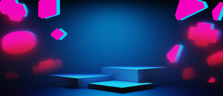 3d illustration rendering of y2k 2000s gamer technology futuristic fantasy metaverse cyberpunk sci-fi display podium abstract background neon-glowの写真素材