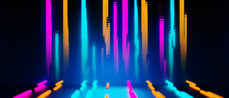3d illustration rendering of y2k 2000s gamer technology futuristic fantasy metaverse cyberpunk sci-fi display podium abstract background neon-glowの写真素材
