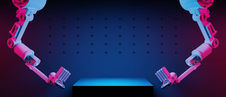 3d illustration rendering of y2k 2000s gamer technology futuristic fantasy metaverse cyberpunk sci-fi display podium abstract background neon-glowの写真素材