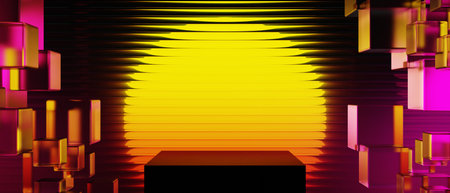 3d illustration rendering of y2k 2000s gamer technology futuristic fantasy metaverse cyberpunk sci-fi display podium abstract background neon-glowの写真素材