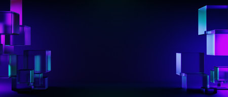 3d illustration rendering of y2k 2000s gamer technology futuristic fantasy metaverse cyberpunk sci-fi display podium abstract background neon-glowの写真素材