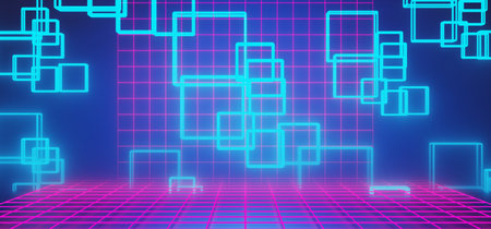 3d illustration rendering of y2k 2000s gamer technology futuristic fantasy metaverse cyberpunk sci-fi display podium abstract background neon-glowの写真素材