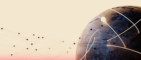 network of internet laser particle for telecom, data cloud storage network of social data communication, 3d illustration rendering abstract backgroundの写真素材