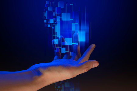 futuristic hand interacting with digital circuit network aiand cyber technology concept