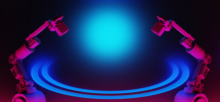 3d illustration rendering of y2k 2000s gamer technology futuristic fantasy metaverse cyberpunk sci-fi display podium abstract background neon-glowの写真素材