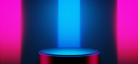 3d illustration rendering of y2k 2000s gamer technology futuristic fantasy metaverse cyberpunk sci-fi display podium abstract background neon-glowの写真素材