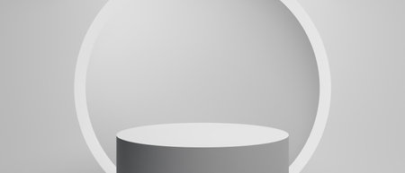 3d booth kiosk illustration rendering, Exhibition podium pedestal stand event stage for mockup a Display design, trade show for retail product on white backgroundの写真素材