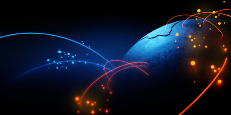 global world earth or planet of technology network of internet telecom communication, data cloud storage for exchange in business , 3d illustration rendering abstract backgroundの写真素材