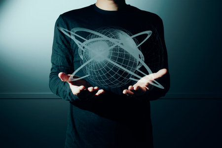 hand of businessman interactive touching a holographic of transaction financial network data system, concept of technology artificial intelligence with human user applicationの写真素材