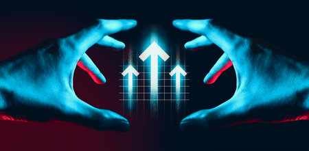 hand of businessman interactive touching a holographic of transaction financial network data system,...