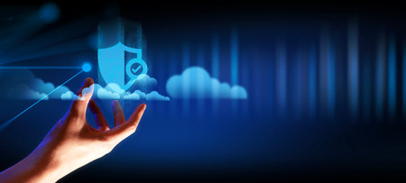 hand of businessman interactive touching a holographic of transaction financial network data system, concept of technology artificial intelligence with human user applicationの写真素材