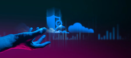 hand of businessman interactive touching a holographic of transaction financial network data system, concept of technology artificial intelligence with human user applicationの写真素材