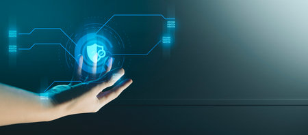 hand of businessman interactive touching a holographic of transaction financial network data system, concept of technology artificial intelligence with human user applicationの写真素材