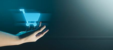 hand of businessman interactive touching a holographic of transaction financial network data system, concept of technology artificial intelligence with human user applicationの写真素材