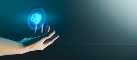 hand of businessman interactive touching a holographic of transaction financial network data system, concept of technology artificial intelligence with human user applicationの写真素材