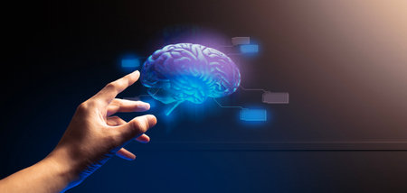 hand of businessman interactive touching a holographic of transaction financial network data system,...