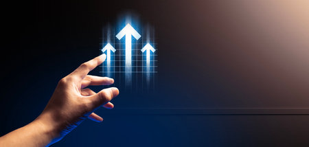 hand of businessman interactive touching a holographic of transaction financial network data system,...