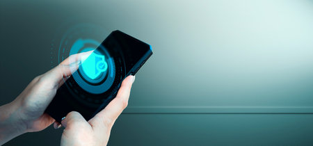 hand of businessman interactive touching a holographic of transaction financial network data system, concept of technology artificial intelligence with human user applicationの写真素材
