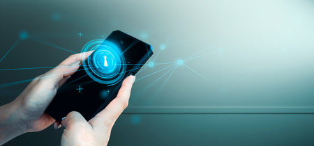 hand of businessman interactive touching a holographic of transaction financial network data system, concept of technology artificial intelligence with human user applicationの写真素材