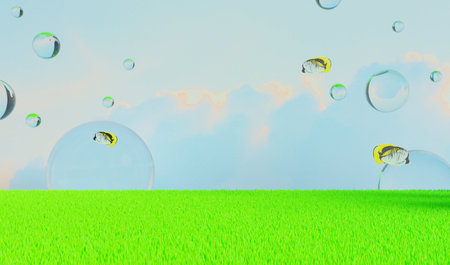 retro-future y2k 2000s aqua web 2.0 gloss with stage podium for product display showcase, 3d illustration rendering abstract background, technology and nature conceptの写真素材