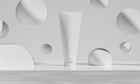 3d illustration of cosmetic skincare beauty spa cream mockup, fashion of makeup, bottle tube of packagingの写真素材