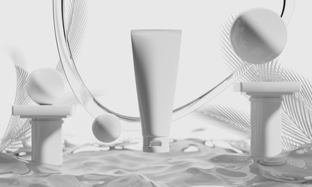 3d illustraion of cosmetic skincare beauty spa cream mockup, medical healthcare treatment, fashion of makeup, bottle tube of packagingの写真素材