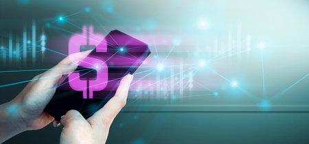 hand of businessman interactive touching a holographic system network and technology, sci-fi...